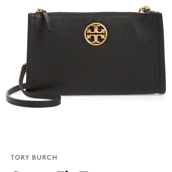 Tory Burch- Carson Zip Top Crossbody Bag in Black Leather - Picture 1 of 10